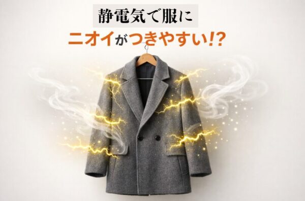 静電気による衣類へのニオイ吸着の原因と、今すぐできる対策を解説したアイキャッチ画像