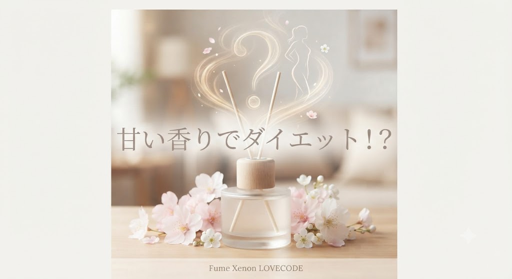 甘い香りのディフューザーと可愛らしい花が置かれた、嗅ぐだけダイエットをイメージさせるおしゃれな部屋の様子